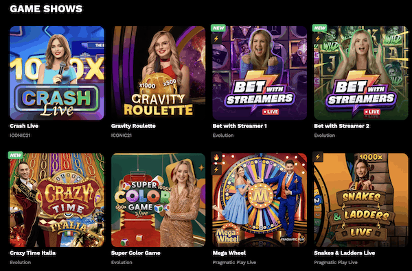 Game shows at Level Up Casino